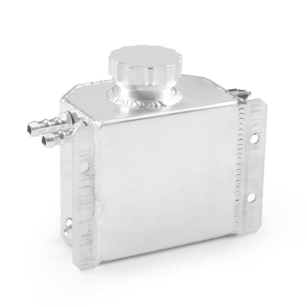 Universal 1L Aluminium Alloy Coolant Radiator Overflow Tank Engine Oil Catch Can Expansion Tank Reservoir (Silver)