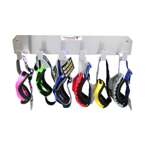 Pit Posse Pp3350S Dual Helmet Rack And Goggle Rack 6 Mount Hanger Organizer Holder - Made In Usa - Motorcycle Mx Offroad Dirt Cabinet Shop Garage Enclosed Race Car Trailer Storage Accessory (Silver)