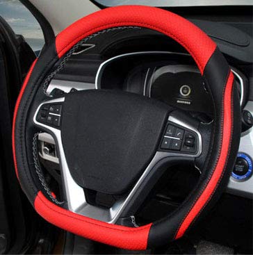 Builllin D Cut Steering Wheel Cover - D Shaped Flat Bottom Microfiber Leather Anti-Skid Breathable Fit 14.5'-15' (Red)