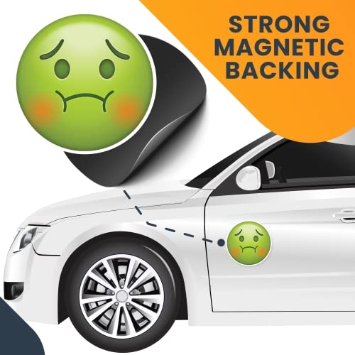Magnet Me Up Sick Green Emoticon Magnet Decal, 5 Inch Round, Self-Expression Decorative Magnet For Car, Truck, Suv, Or Any Other