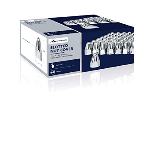 United Pacific 10045Cb - Wheel Lug Nut Cover Set - 1-1/2'' X 2-3/4'' Chrome Plastic Bullet Nut Covers - Push-On (60 Pack),