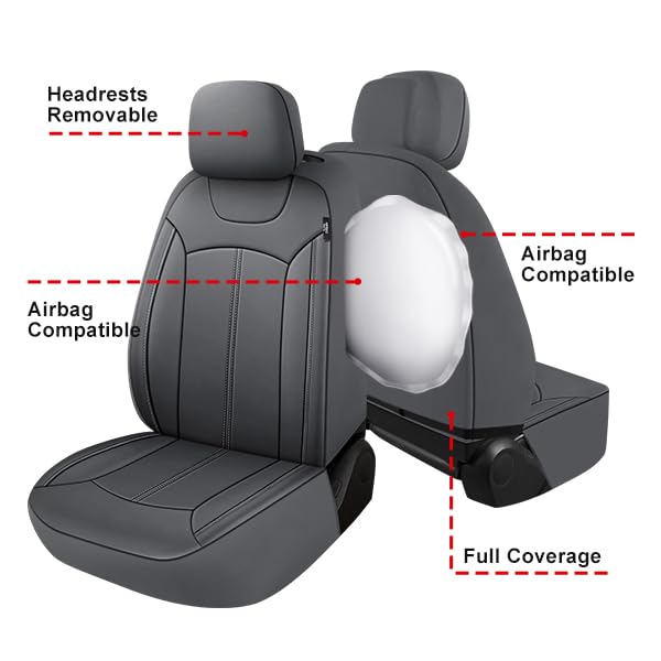 Pariiaotin Premium Leather Car Seat Covers Full Seats, Waterproof Front Seat Covers And Split Rear Bench Seat Covers For Cars,Un