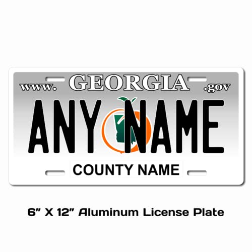 Personalized Georgia License Plate 6 '' X 12 '' (Inches) Aluminum. Add Your Name, Text Or Numbers.Full Size Novelty Plate - Fits