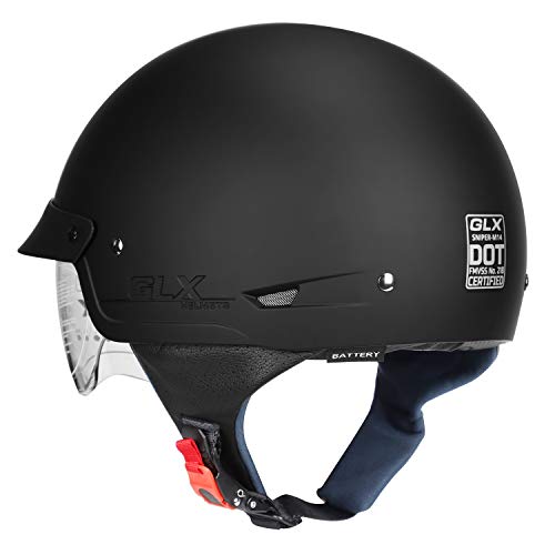 GLX M14 Open Face Motorcycle Helmet - Matte Black, Medium - DOT Approved