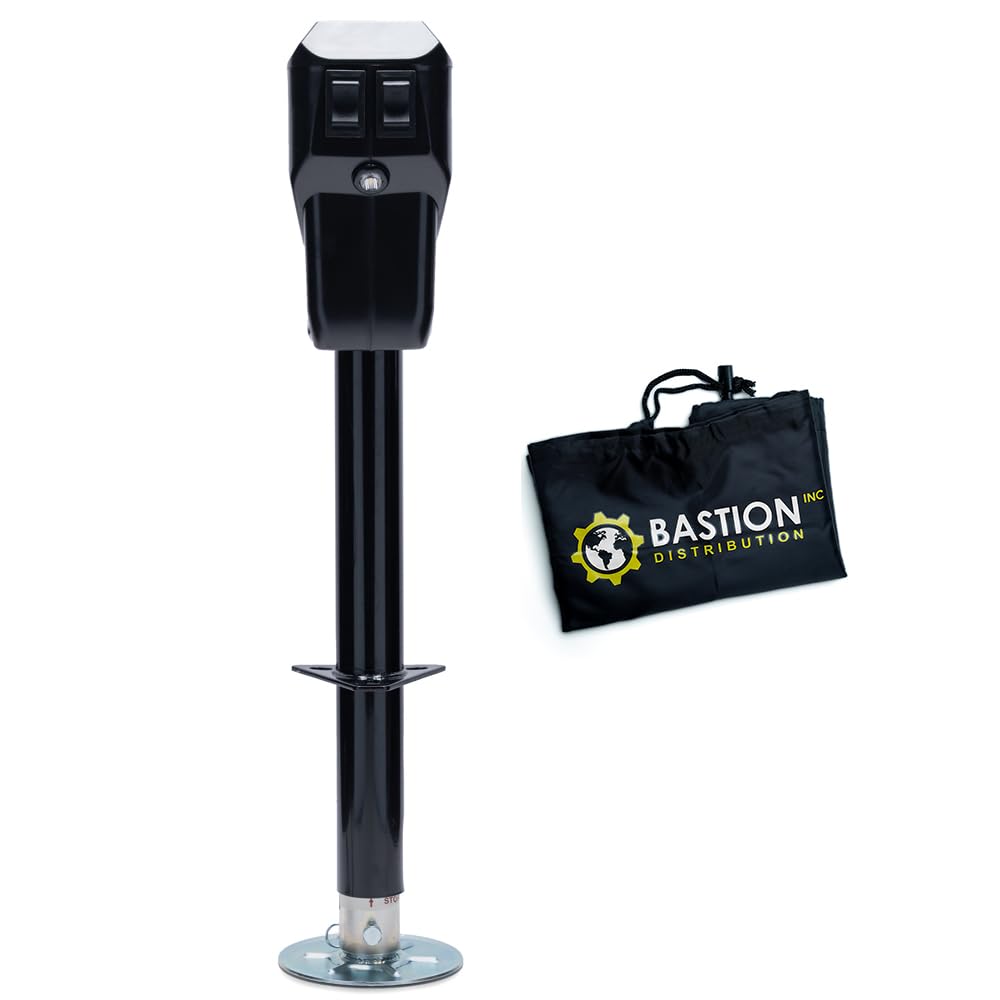 Bastion Distribution Premier Electric Power Tongue Jack & Cover | A-Frame | 3500 Pound Capacity | 12 Volts | Enhanced Led & Stee