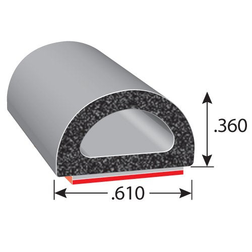 Trim-Lok - X109Ht-100 Trim-Lok D-Shaped Rubber Seal - .36    Height, .625    Width, 100 Length - Epdm Foam Seal With Ht (General