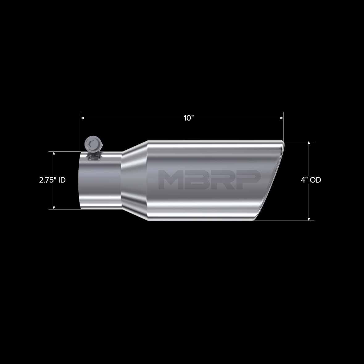 MBRP T5157 T304 Angled Rolled End Tip, 4'' O.D., 2 3/4'' Inlet, 10'' Length