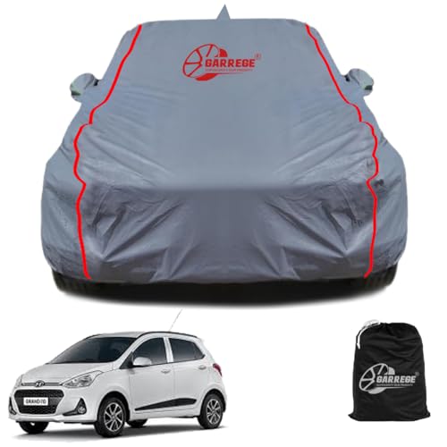 Garrege Hyundai Grand I10 Waterproof Car Body Cover With Mirror And Anteena Packets 150 Gsm Grey Fabric With Piping Style All We