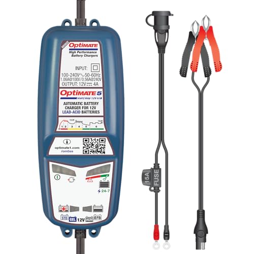 Tecmate Optimate 5 Start/Stop, Tm-221, 6-Step 12V 4A Battery Saving Charger-Tester-Maintainer