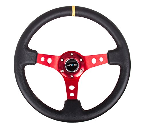 NRG Innovations NRG-RST-006RD-Y Reinforced Steering Wheel - 350mm Sport Steering Wheel (3'' Deep) - Red Spoke with Round holes, 