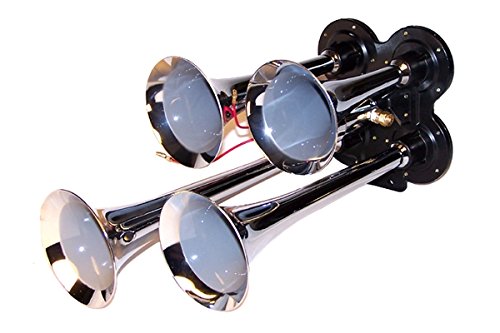 MPC 4 Trumpet Train Air Horn Kit - Fits Almost Any Vehicle: Truck, Car, Jeep, SUV. Includes Four Chrome Trumpets with All-In-One