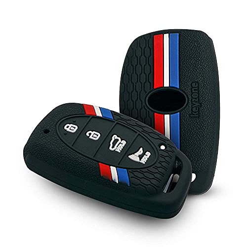 Keyzone Striped Silicone Key Cover Compatible For Venue, Elantra, Tucson, I20 N Line 2021, Creta 2020, I20 2020 Model With 4 But