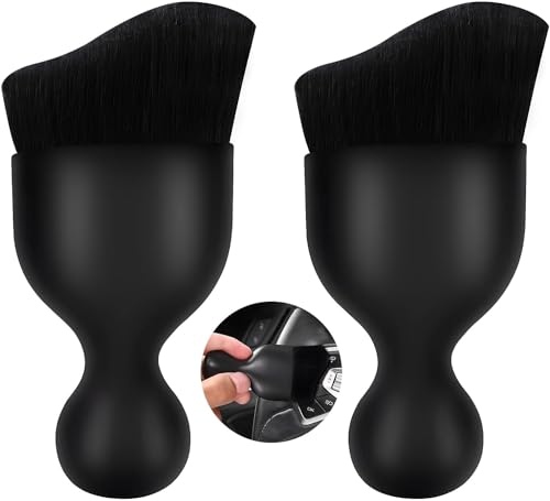 Tcco 2Pcs Car Detailing Brushes, Auto Interior Soft Hair Removal Brush, Car Cleaning Brush Dust Collectors, Curved Design Dirt D