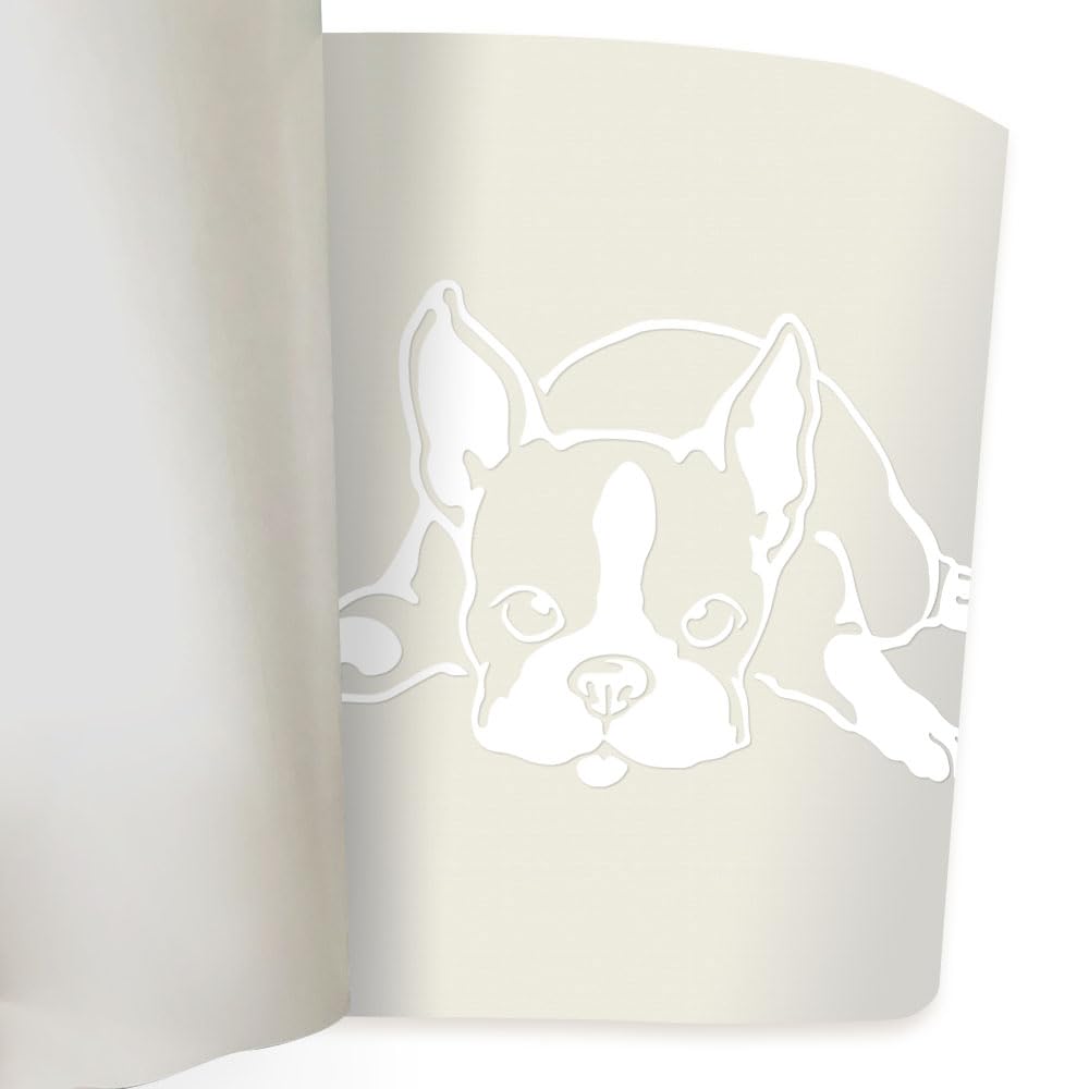 Wirester 6 Inch Clear Vinyl Decal Sticker Decoration For Car Window (Or Any Flat Surface) - Boston Terrier Dog Lying Down Lookin