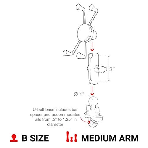 Ram Mounts X-Grip Large Phone Mount With Handlebar U-Bolt Base Ram-B-149Z-Un10U With Medium Arm For Motorcycle, Atv/Utv, Bike