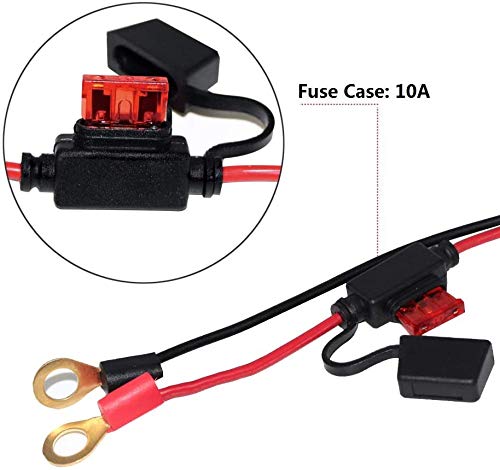 [2 Pack] 6Ft Ring Terminal Cable - Sae To O Ring Terminal Harness Quick Connect/Disconnect Ring Terminal Assembly, 10A Fuse (2Pa