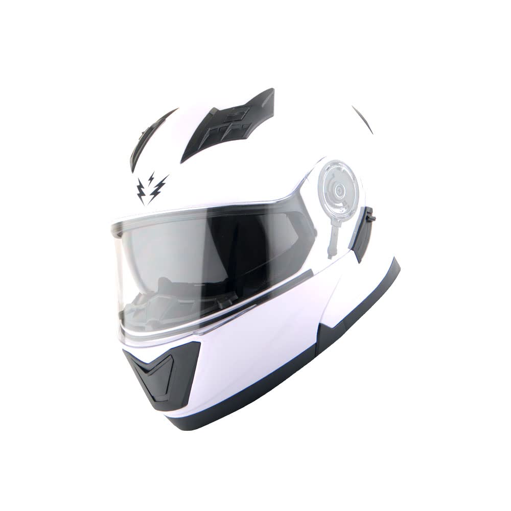 1Storm New Motorcycle Bike Modular Full Face Helmet Dual Visor Sun Shield: Glossy White