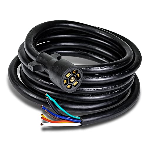 True Mods 12Ft 7-Pin Trailer Plug Cord Wire Cable [7-Way Trailer Wiring Harness] [Brake & Light Control] [10-14Awg] 7 Prong Trai