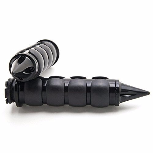 HTTMT TRHB114A-1''-BK Spike Black Comfort Rubber Motorcycle Handlebar Hand Grips (1 inch) Custom Black Billet Grips Compatible w