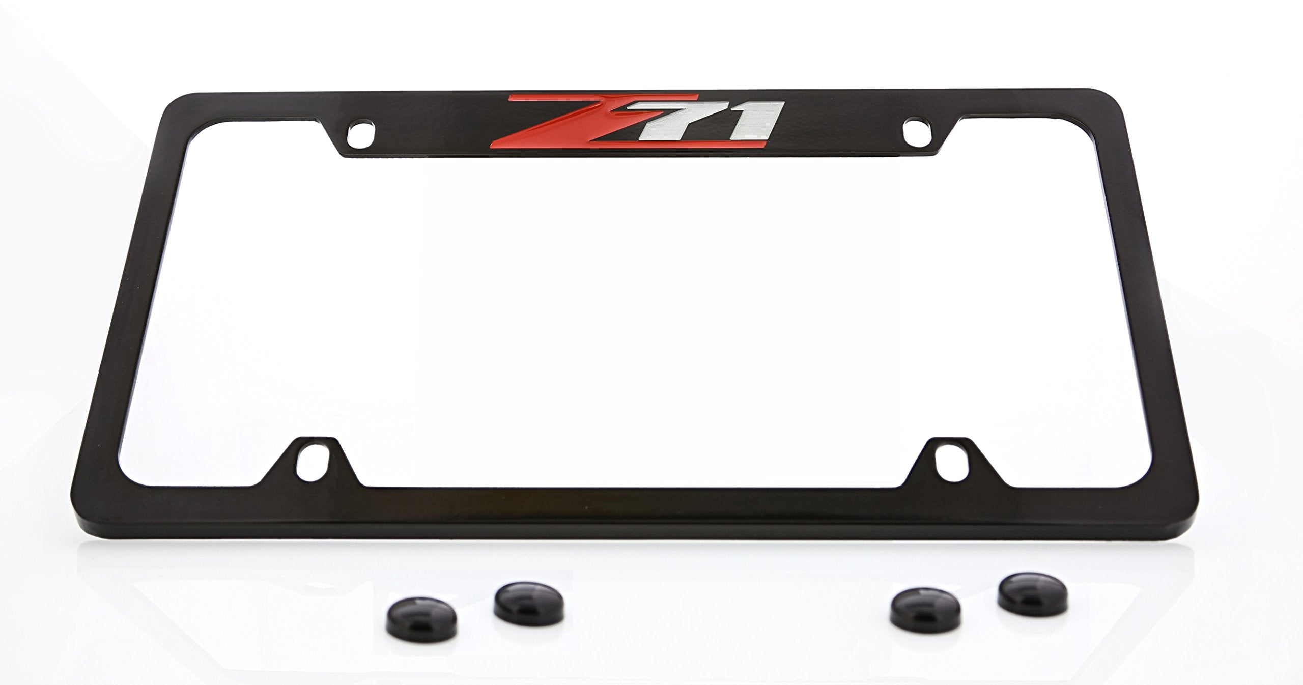 License Frame Inc. Chevrolet Z71 License Plate Frame Holder (4 Hole/Brass, Black/Top)