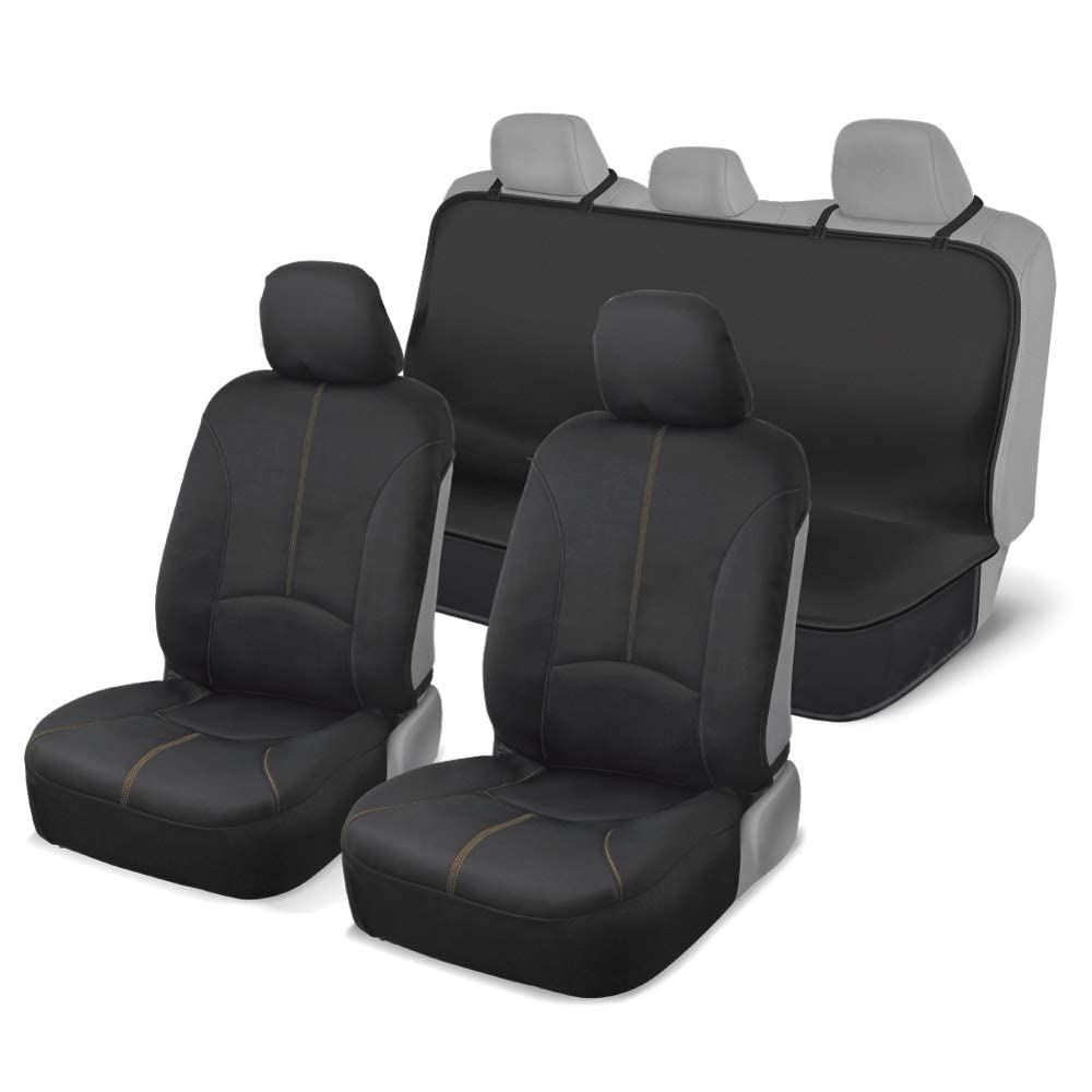 Motor Trend SpillGuard Waterproof Front Seat Covers and Rear Bench Cover, Neoprene Car Seat Protectors, Slip-On Easy to Install, Interior Seat Covers for Cars Trucks Vans SUVs - Beige