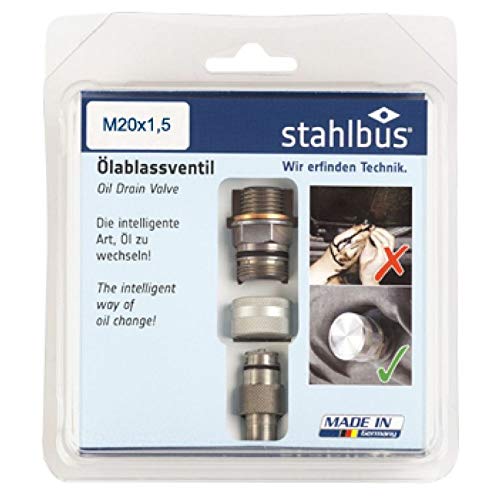 Stahlbus Oil Drain Valve Plug M20X1.5X12Mm Steel - Clean, Easy, No Tool Oil Change - Includes Oil Drain Plug, Washer, Cap, Conne