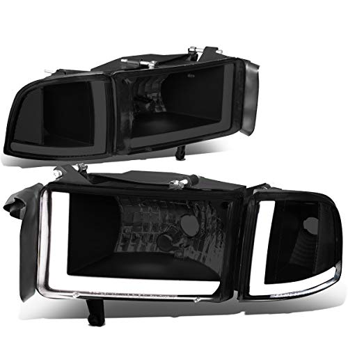 Dna Motoring Hl-Lb2-Dr944-Bk-Sm-Cl1 Smoked Lens Headlights With Pair Led Day Running Lights Compatible With 94-02 Ram