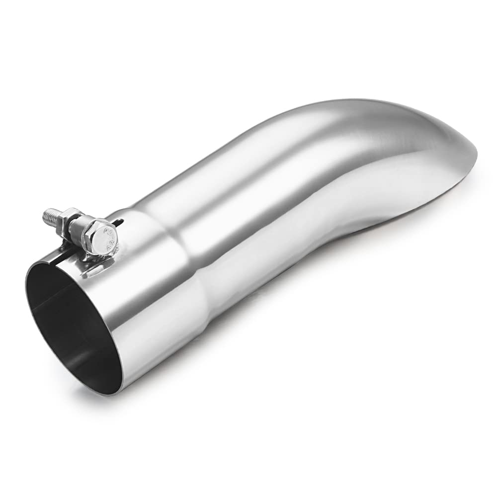 Turn Down Exhaust Tip 2.5' Inlet, A-Karck Polished Tailpipe Tip With 2.5' Inlet & Outlet 9' Overall Length, Stainless Steel Structure For High Temperature Resistance
