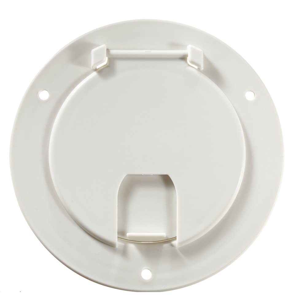 Rv Designer B110, Round Electrical Cable Hatch, Deluxe, Replaceable Lid, 5.2 Inch Diameter, Polar White