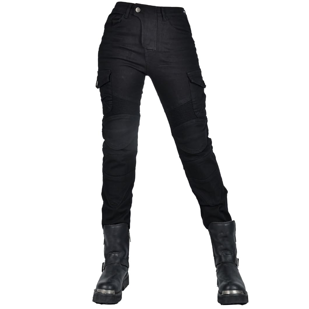 WILLIAMHUA Women Moto Jeans Motorcycle Pants Motorbike Biker Trousers with Protector (US, Waist Inseam, 26, 30, Black)