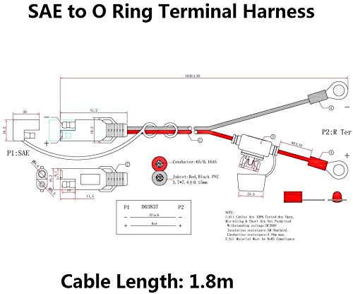 [2 Pack] 6Ft Ring Terminal Cable - Sae To O Ring Terminal Harness Quick Connect/Disconnect Ring Terminal Assembly, 10A Fuse (2Pa
