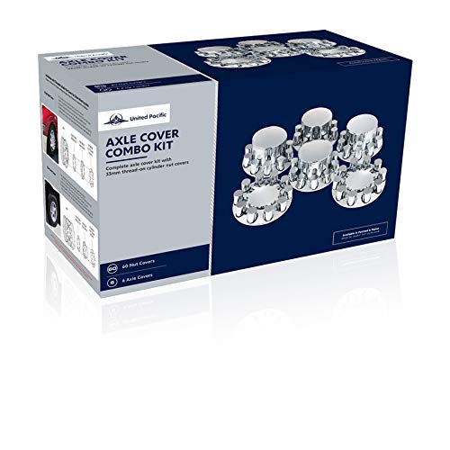 United Pacific 10318 - Axle Hub Cover Kit - Chrome Pointed Axle Cover Combo Kit With 33Mm Thread-On Cylinder Nut Cover