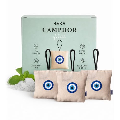 Haka Camphor Pouch Pack Of 3 | 100% Pure, Natural, Chemical Free Air Freshener For Car, Wardrobe, Bathroom & Room | Eco-Friendly