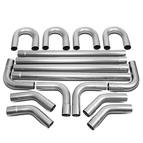 Dna Motoring Ztl-25Raw 16 Pcs 2.5 Inches Mild Steel Diy Custom Exhaust Tubing Mandrel Bend Pipe Straight & U-Bend Kit, Universal