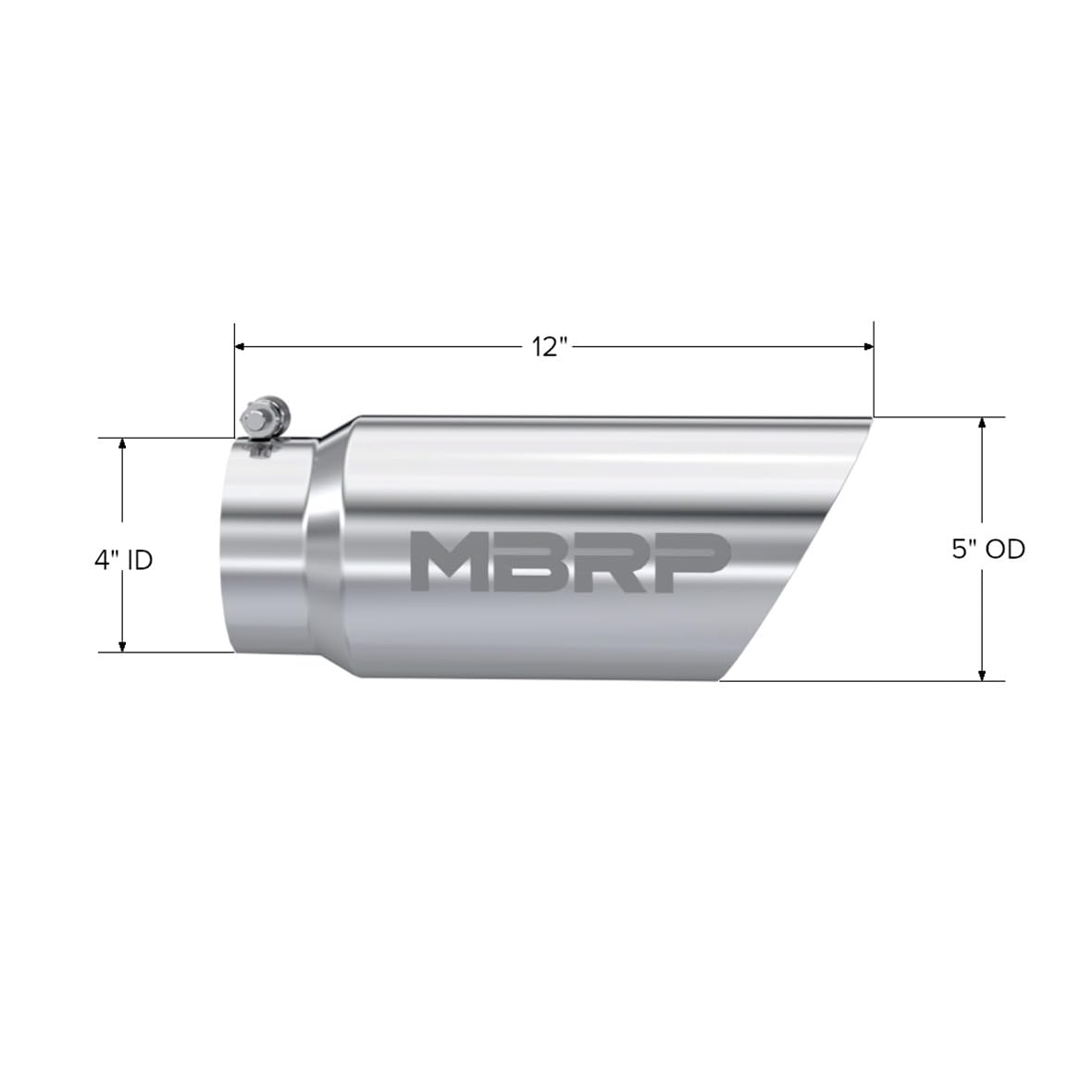 Mbrp T5053 5' O.D. 4' Inlet 12' Length T304 Stainless Steel Dual Wall Angled Exhaust Tip