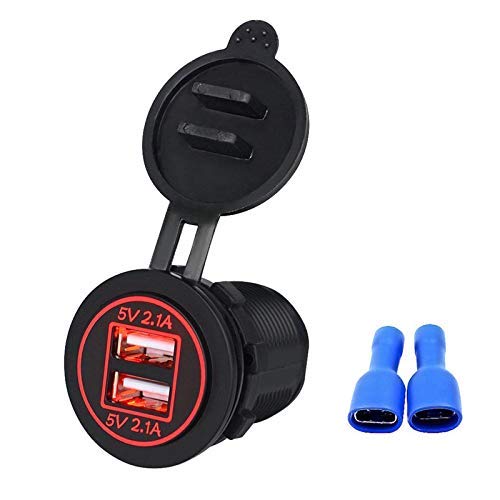 Linkstyle 12V Usb Outlet, Dual 5V 2.1A Usb Charger Socket, Waterproof Power Outlet With Red Led, Usb Car Socket Dual Charging Po