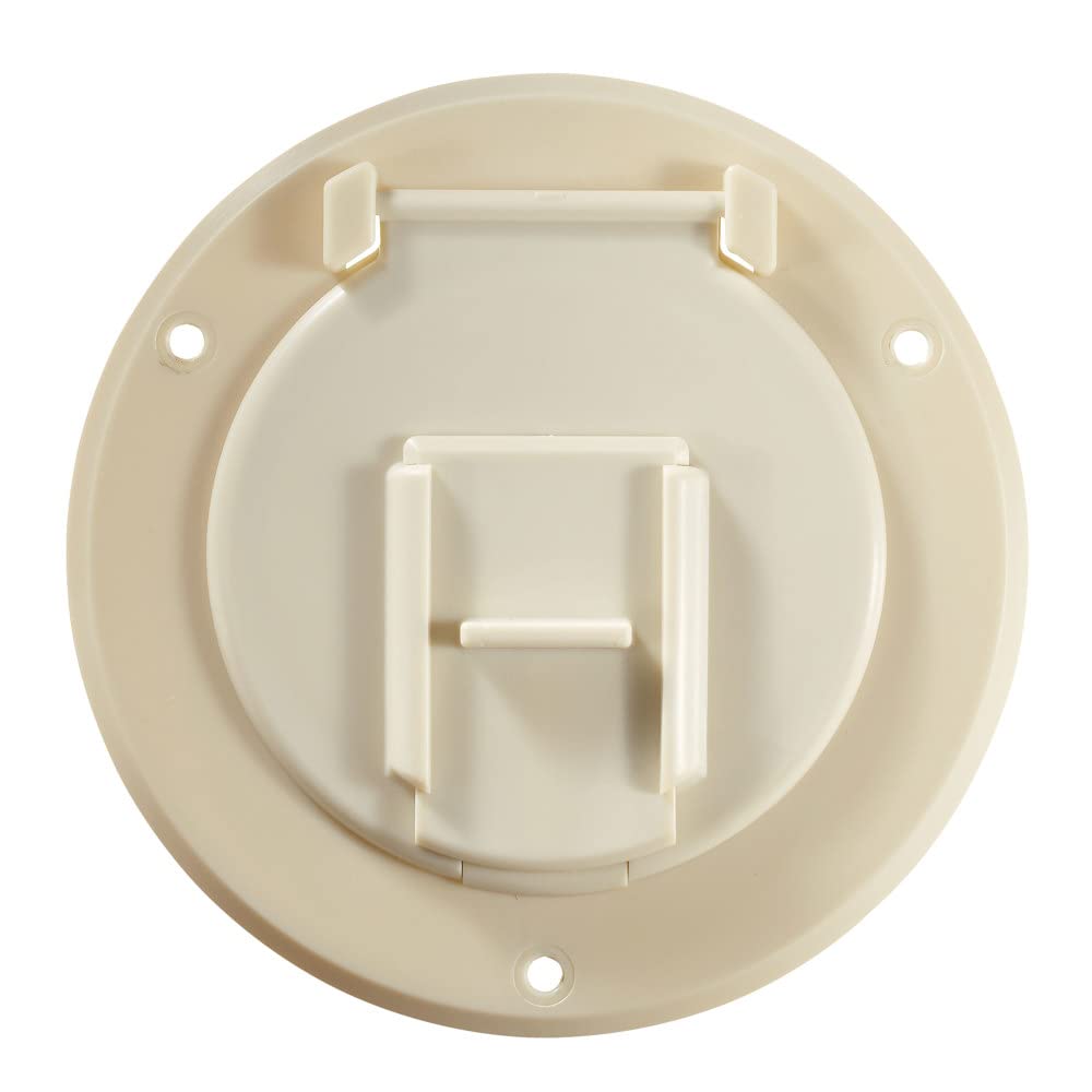 Rv Designer B122, Round Electrical Cable Hatch, Basic, Replaceable Lid, 4.3 Inch Diameter, Colonial White