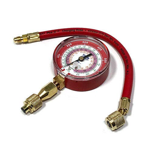 Yellow Jacket 40344 Red Single Test Pressure Gauge (R22/R410A/R404A) W/12'' Hose