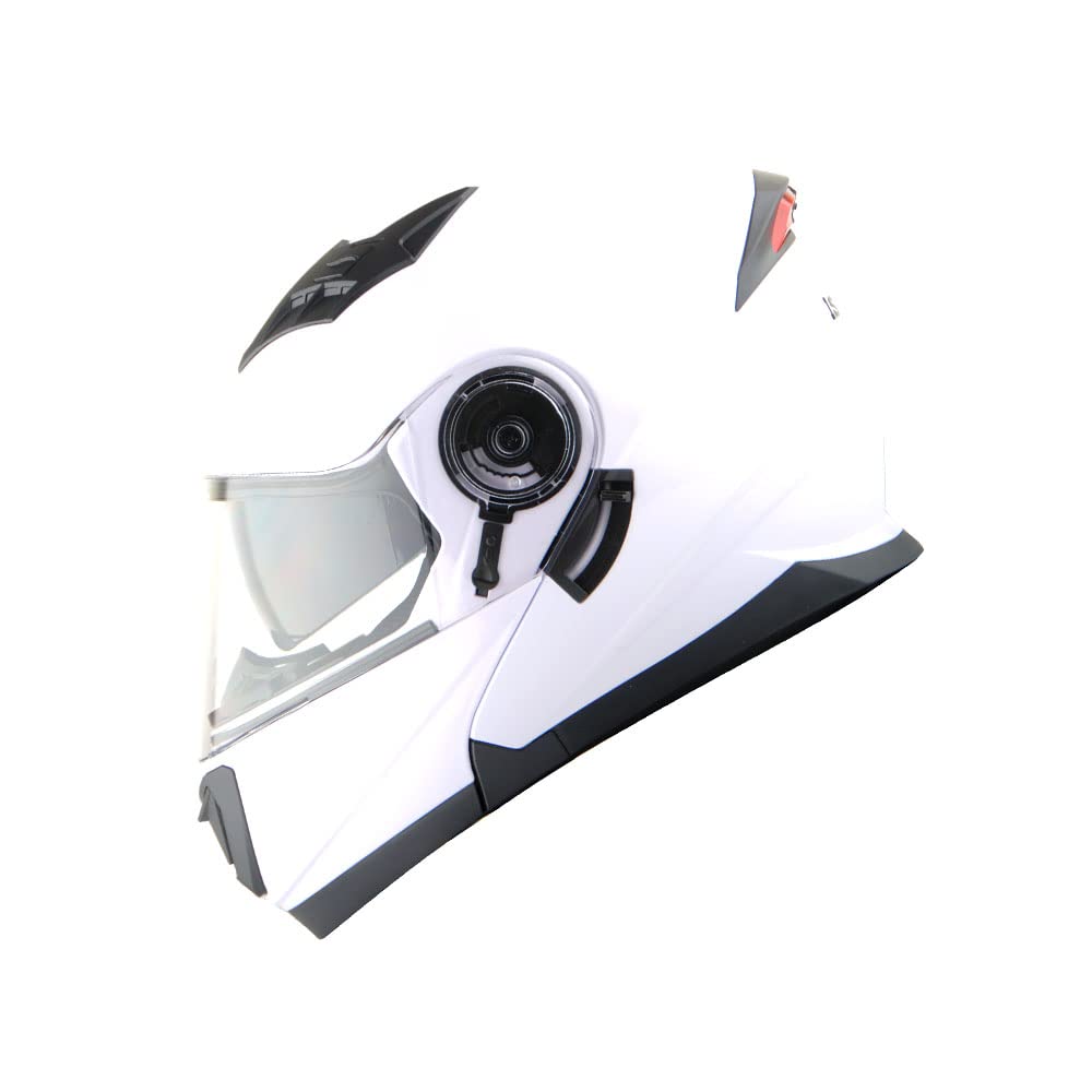 1Storm New Motorcycle Bike Modular Full Face Helmet Dual Visor Sun Shield: Glossy White