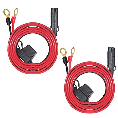 [2 Pack] 6Ft Ring Terminal Cable - Sae To O Ring Terminal Harness Quick Connect/Disconnect Ring Terminal Assembly, 10A Fuse (2Pa
