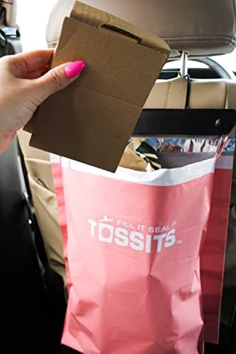Tossits Disposable Car Trash Bag Hanging (Pink, Set Of 7) - Leak-Proof, Smell-Proof Automobile Trash Container, Eco-Friendly, Th