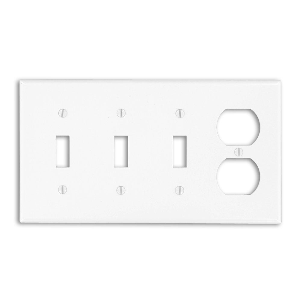 Leviton P38-W 4-Gang 3-Toggle 1-Duplex Device Combination Wallplate, Standard Size, White