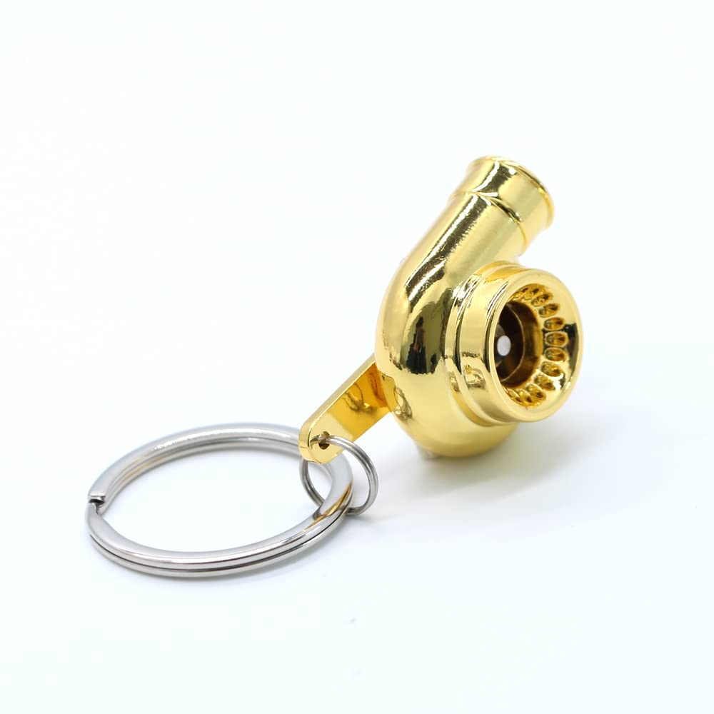 Gt//Rotors Turbo Keychain Metal Spinning Turbocharger Automotive Mini Car Part Keychain Key Ring (Gold Chrome Turbo)