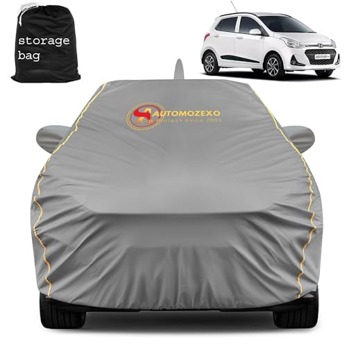 Automozexo Hyundai Grand I10 Car Cover With Mirror & Antena Pocket Waterproof Inner Cotton Layer Adjustable Belt Bottom Elastic