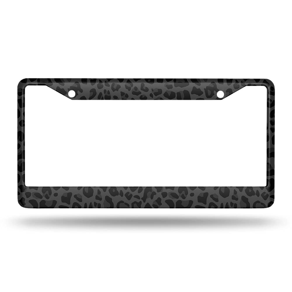 Beabes Black Animal Print License Plate Frame, Aluminum, 6.4x12.4 inch, Leopard/Giraffe/Cheetah Pattern, Model: frames-txjz-a85