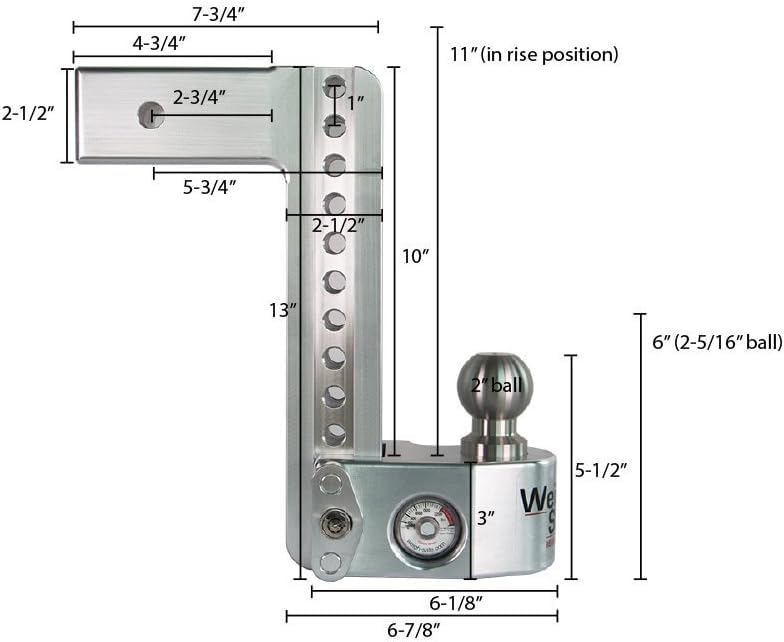 Weigh Safe Ws10-2.5-Ka 10'' Drop Hitch, 2.5'' Receiver 18,500 Lbs Gtw - Adjustable Aluminum Trailer Hitch Ball Mount W/ Built-In
