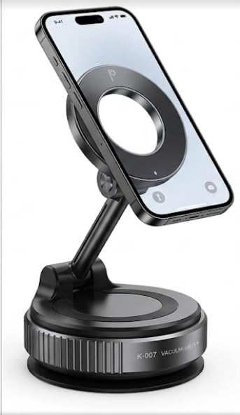 SUKH Enterprises K007 Vacuum Suction Magnetic Car Mobile Holder  360 Rotatable Aluminum Alloy Phone Mount with Strong Magnetic