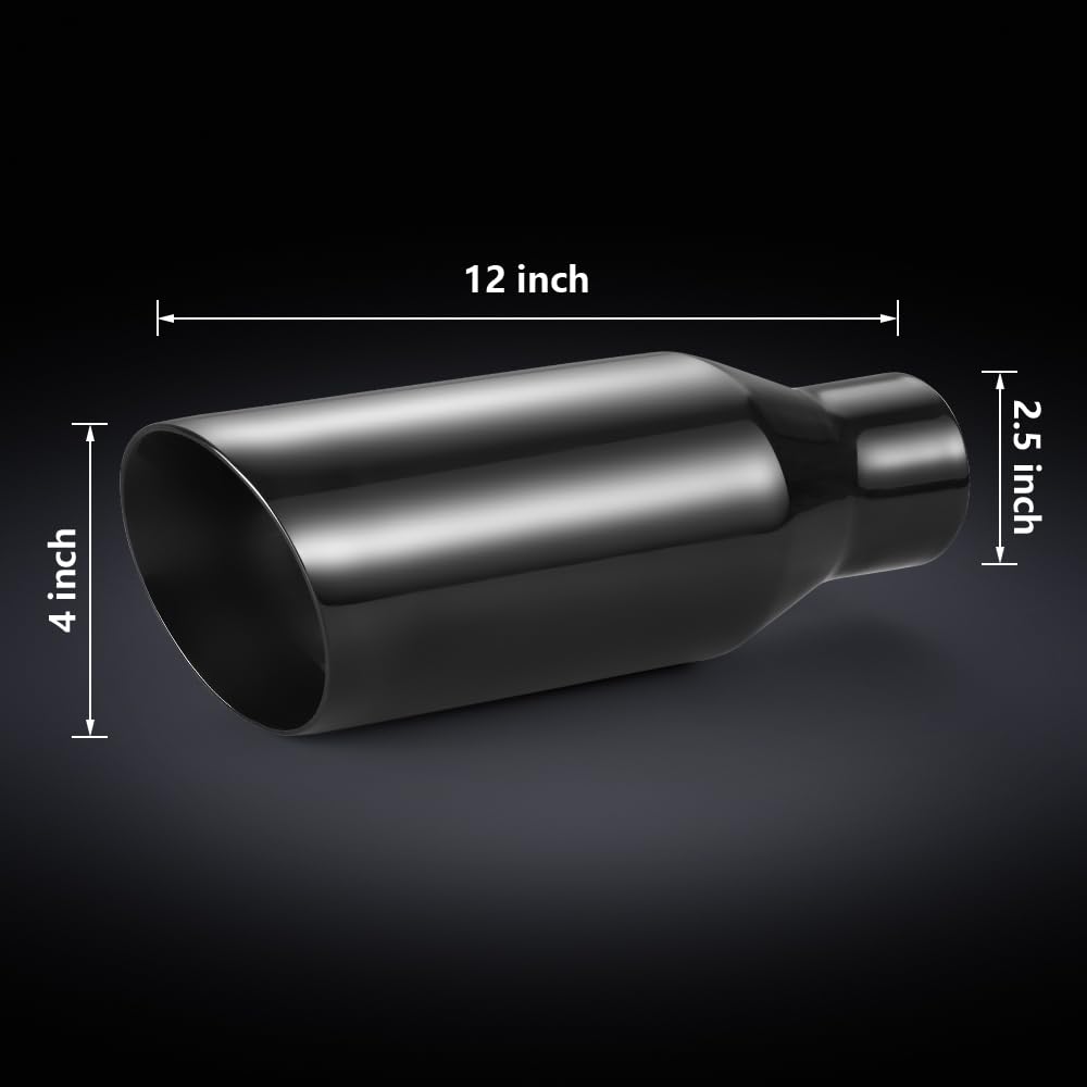 Autarboor Exhaust Tip 2.5 Inch Inlet, 2.5'' Inlet 4'' Outlet 12'' Overall Length Stainless Steel Chrome-Plated Exhaust Pipe,Angl