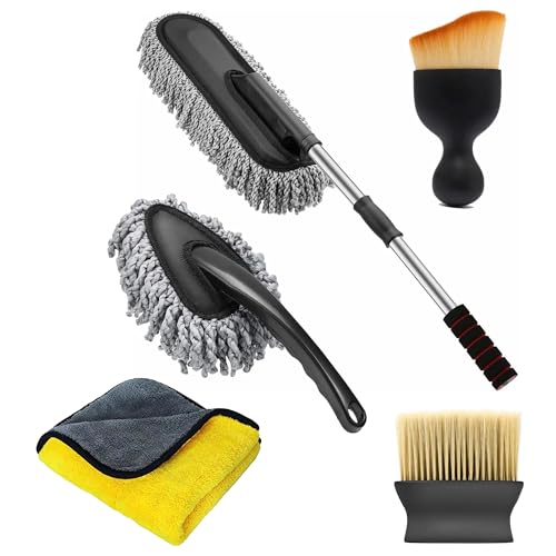 Oto2Eye 5 Pcs Microfiber Car Duster With Long Handle Car Cleaning Brush Exteriror And Interiror Car Cleaning Cloth Car Ac Vent C