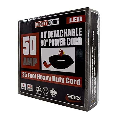 Valterra Mighty Cord Rv 50-Amp 90-Degree Detachable Power Cord, 25-Foot Cord For Rv, Red